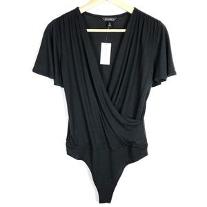Banana Republic Threadsoft Wrap Front Black Bodysuit | Short Sleeve | XS